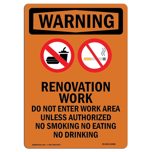 Safety Sign, OSHA WARNING, 24" Height, Renovation Work Do, Portrait, D-1824-V-13496